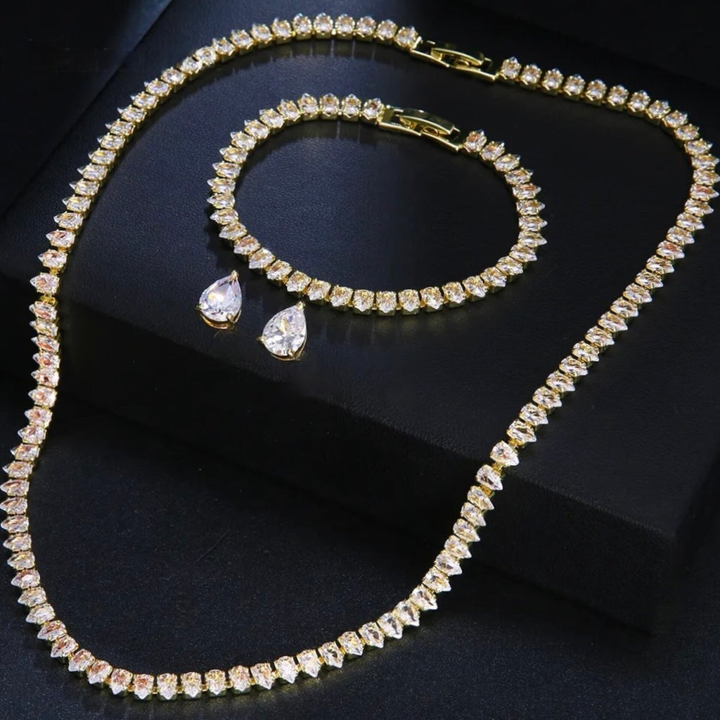 Wedding Jewelry - Cubic Zirconia Bridal Three-Piece Jewelry Set - Available Silver, Rose Gold and Yellow Gold