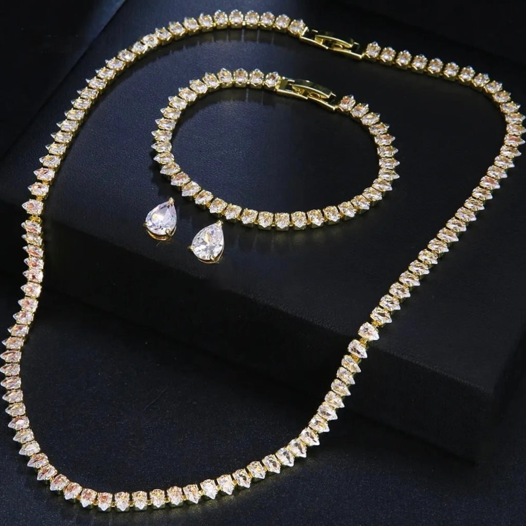 Wedding Jewelry - Cubic Zirconia Bridal Three-Piece Jewelry Set - Available in Silver, Rose Gold and Yellow Gold