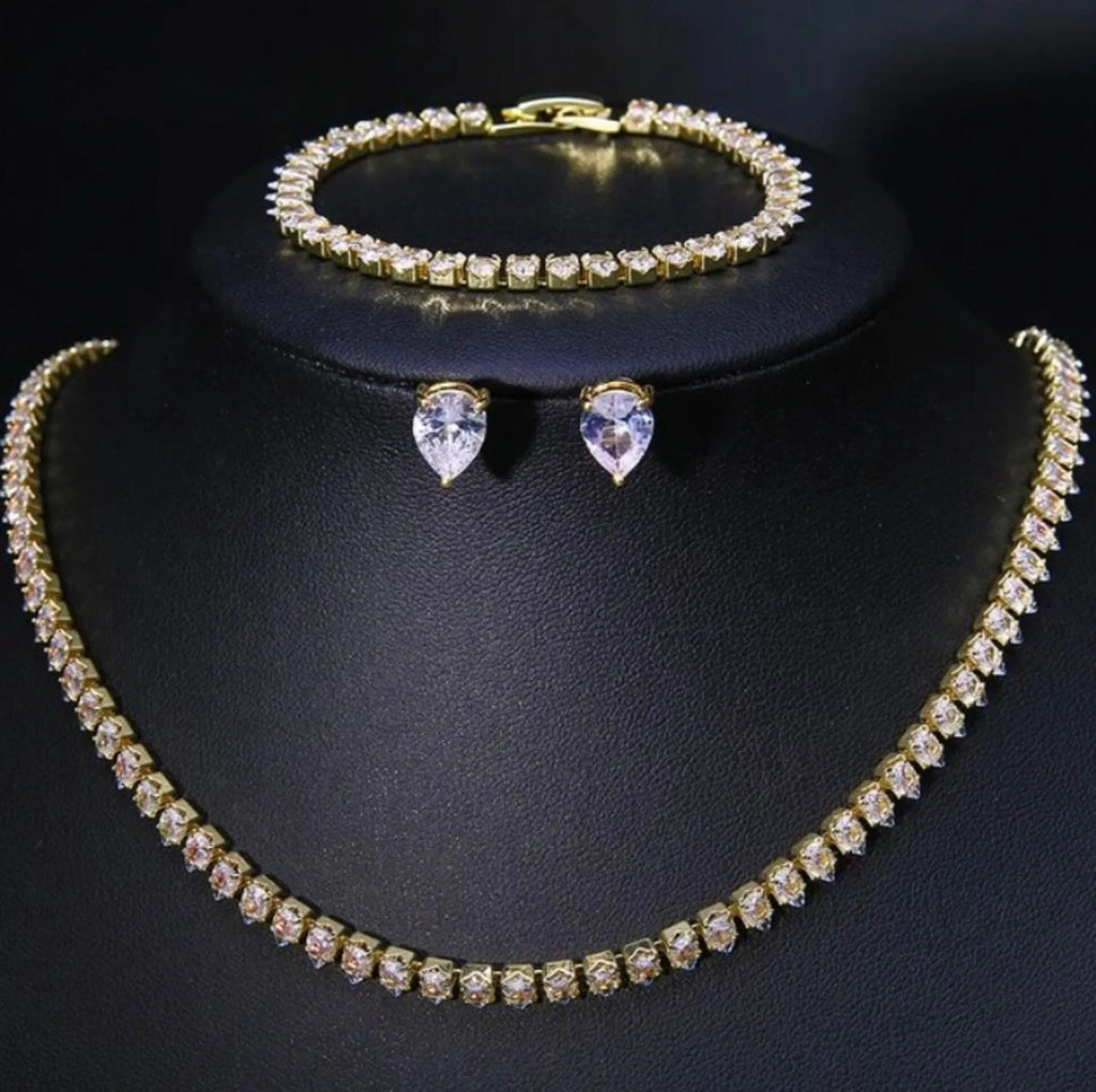 Wedding Jewelry - Cubic Zirconia Bridal Three-Piece Jewelry Set - Available in Silver, Rose Gold and Yellow Gold