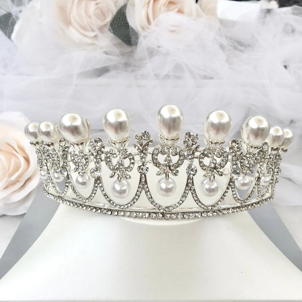 Wedding Jewelry and Accessories - Pearl 3-Piece Bridal Jewelry Set With Tiara