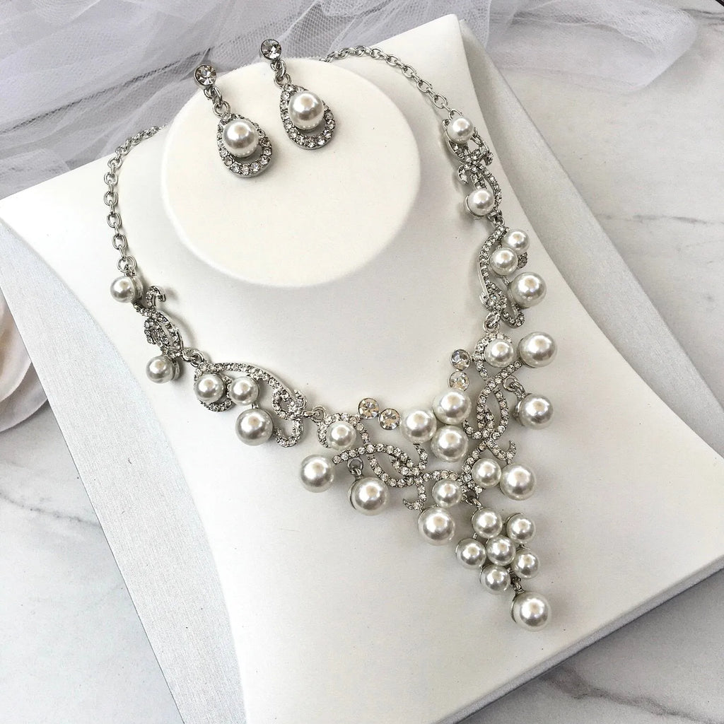 Wedding Jewelry and Accessories - Pearl 3-Piece Bridal Jewelry Set With Tiara