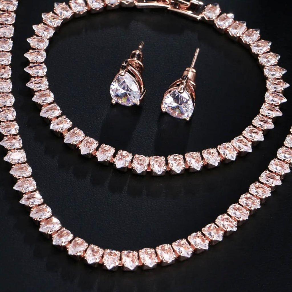 Wedding Jewelry - Cubic Zirconia Bridal Three-Piece Jewelry Set - Available Silver, Rose Gold and Yellow Gold