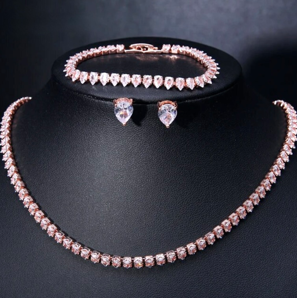 Wedding Jewelry - Cubic Zirconia Bridal Three-Piece Jewelry Set - Available Silver, Rose Gold and Yellow Gold