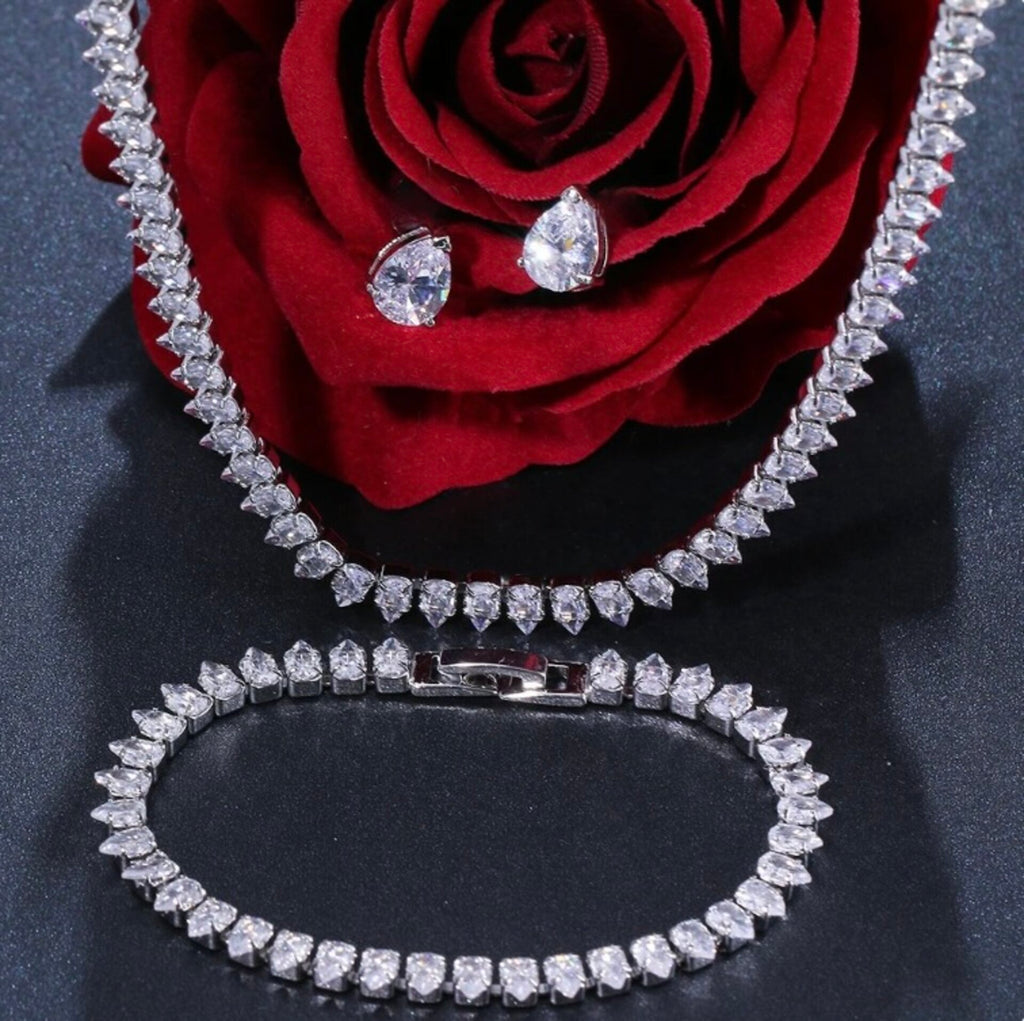 Wedding Jewelry - Cubic Zirconia Bridal Three-Piece Jewelry Set - Available Silver, Rose Gold and Yellow Gold