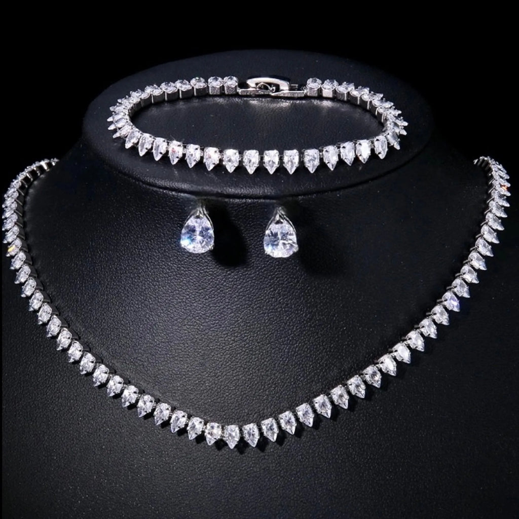 Wedding Jewelry - Cubic Zirconia Bridal Three-Piece Jewelry Set - Available in Silver, Rose Gold and Yellow Gold