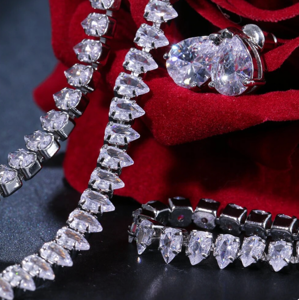 Wedding Jewelry - Cubic Zirconia Bridal Three-Piece Jewelry Set - Available Silver, Rose Gold and Yellow Gold