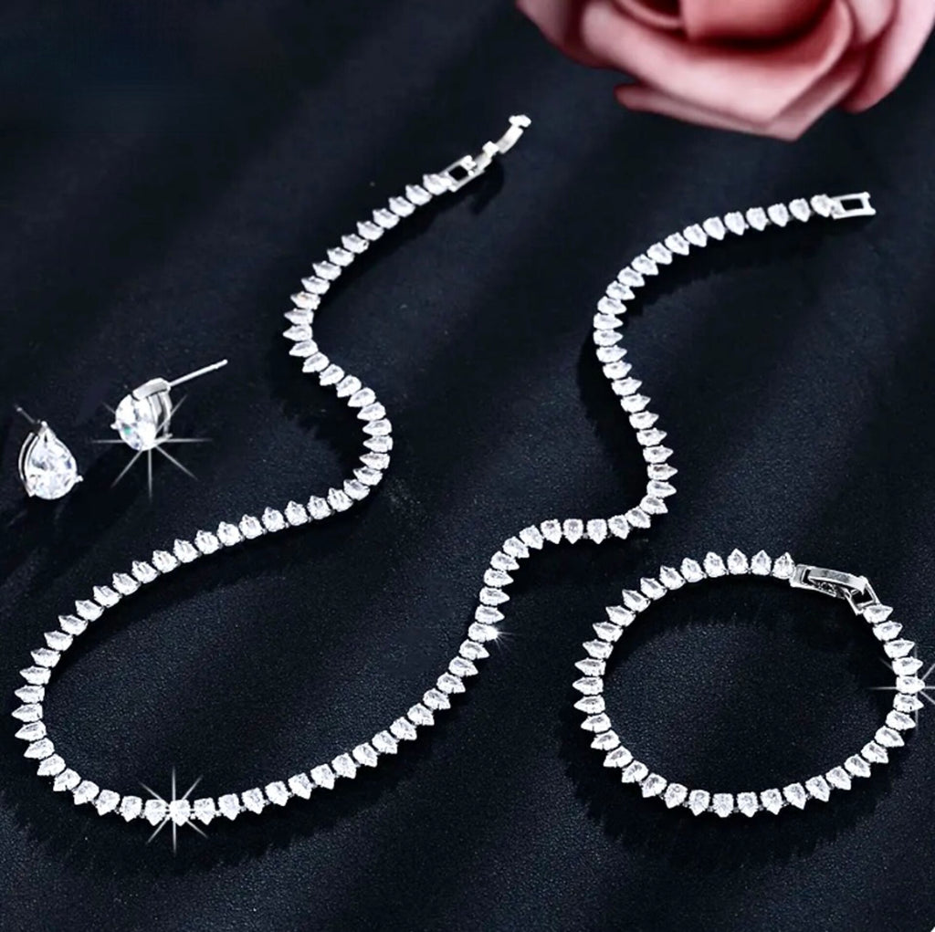 Wedding Jewelry - Cubic Zirconia Bridal Three-Piece Jewelry Set - Available Silver, Rose Gold and Yellow Gold