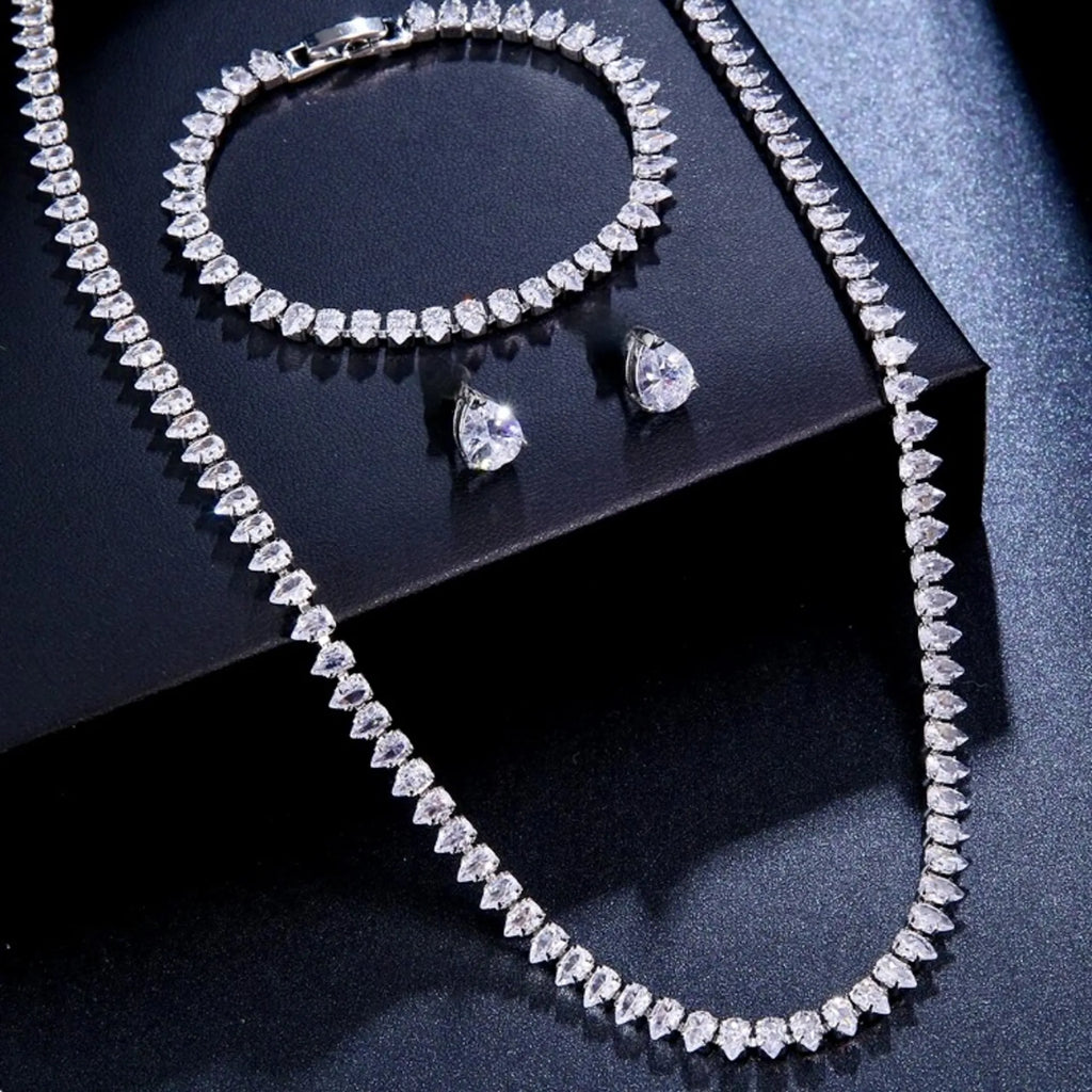 Wedding Jewelry - Cubic Zirconia Bridal Three-Piece Jewelry Set - Available in Silver, Rose Gold and Yellow Gold