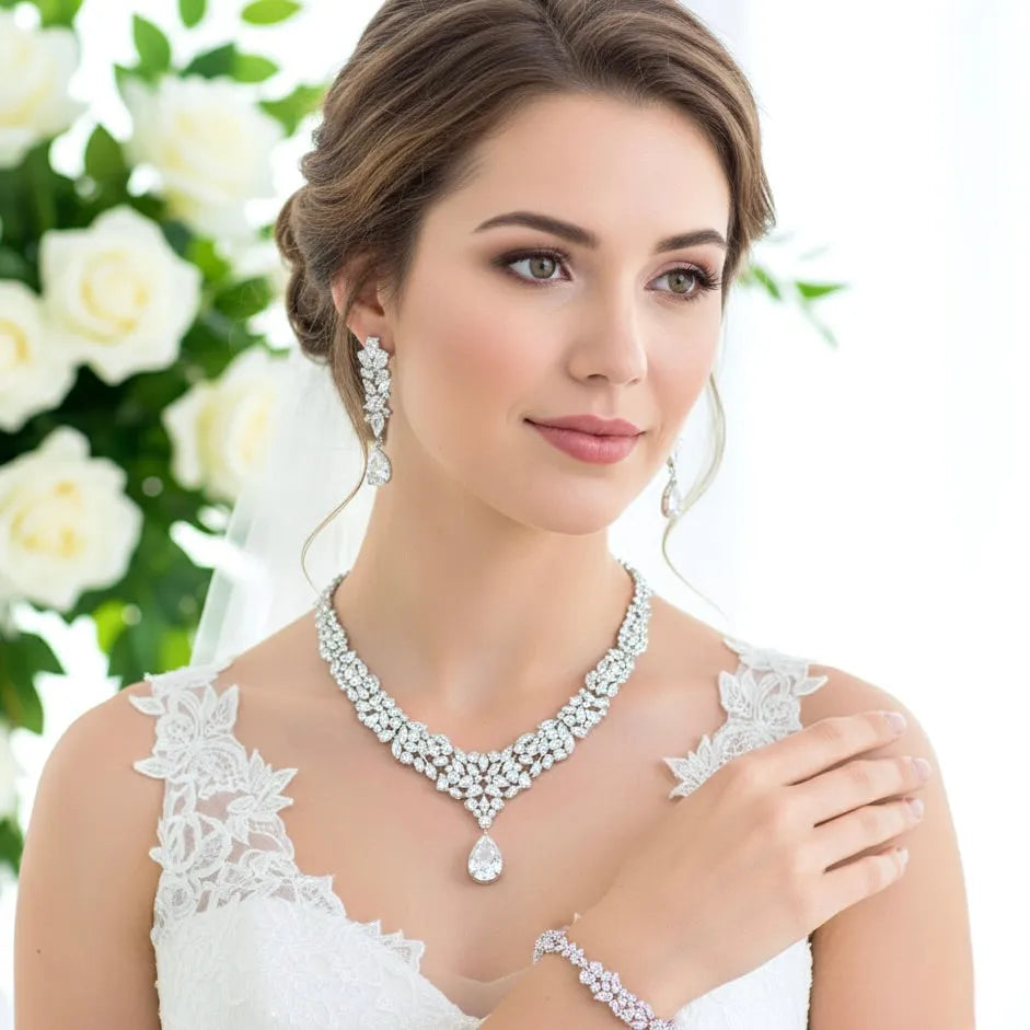Wedding Jewelry - Luxury 3-Piece Cubic Zirconia Bridal Jewelry Set