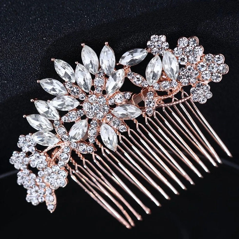 Elegant Gold and Silver Crystal Hair Comb Sparkling Wedding Hair Comb with Pearl Drops - Cassandra Lynne main image 3