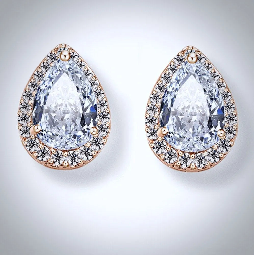 Wedding Jewelry - Cubic Zirconia Bridal Earrings - Available in Silver, Rose Gold and Yellow Gold