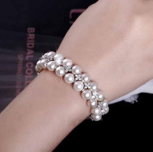 Pearl Wedding Jewelry - Pearl and Cubic Zirconia Bridal Bracelet
