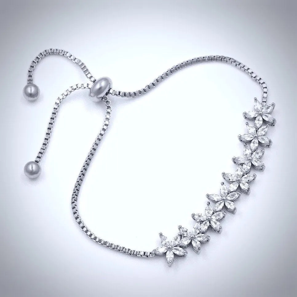 Wedding Jewelry - Cubic Zirconia Adjustable Bracelet - Available in Silver, Rose Gold and Yellow Gold