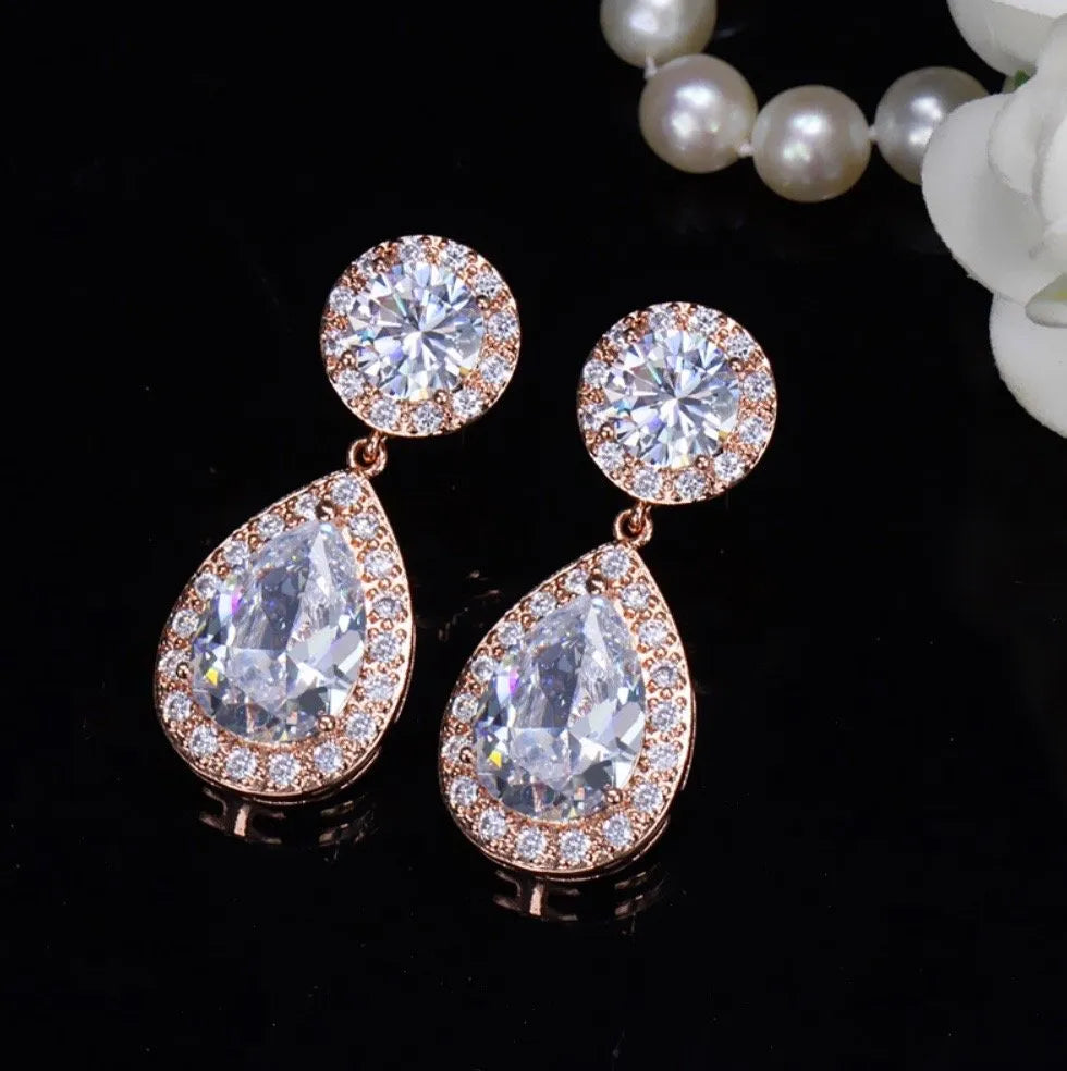 Wedding Jewelry - Cubic Zirconia Bridal Earrings - Available in Silver, Rose Gold and Yellow Gold