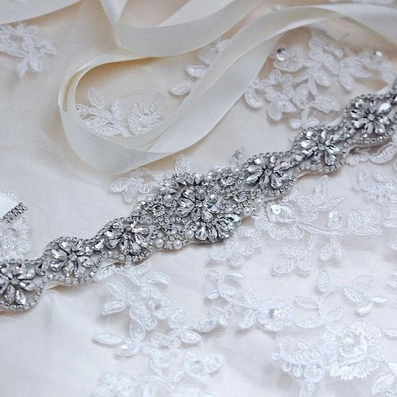 Wedding Accessories - Silver Crystal Bridal Belt/Sash