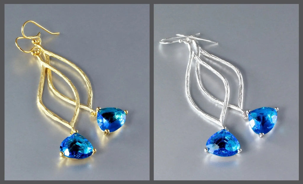 Wedding Jewelry - Blue Cubic Zirconia Earrings - Available in Gold and Silver