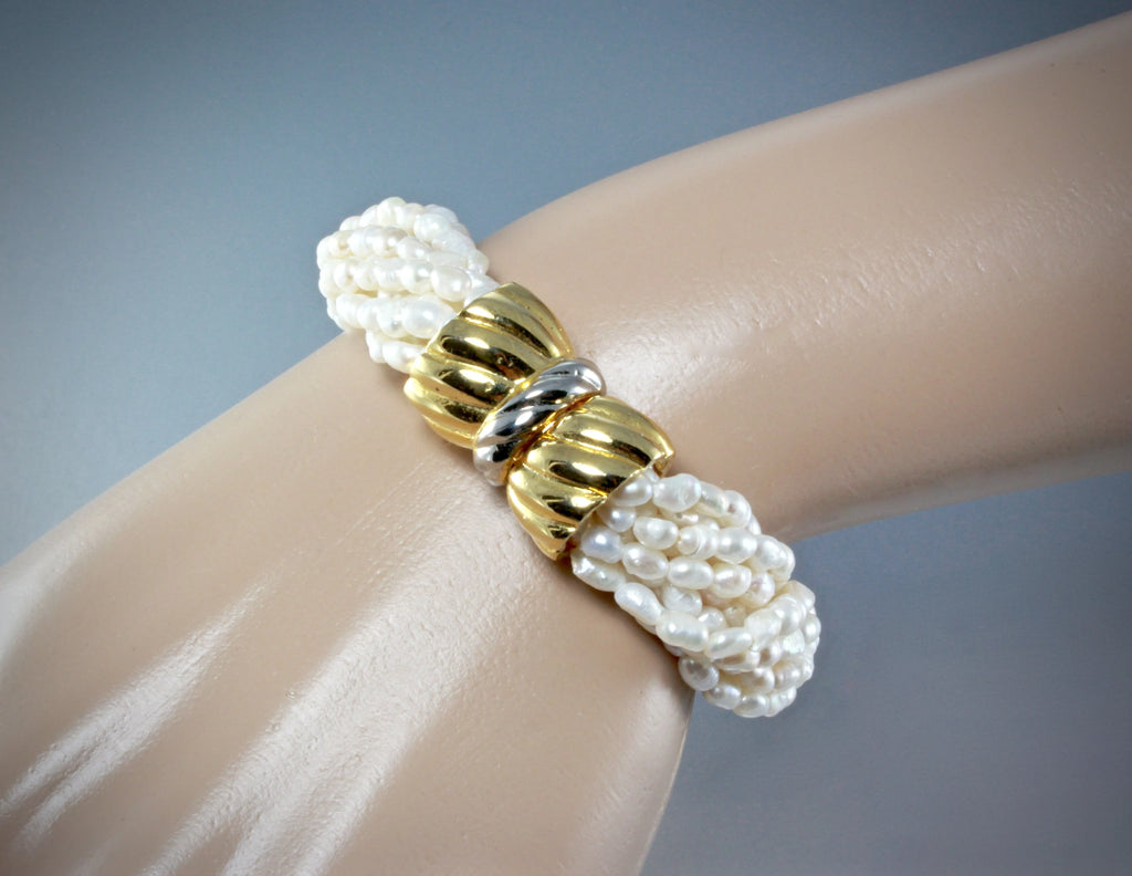 "London" - Multi-Strand Freshwater Pearl Bridal Bracelet  