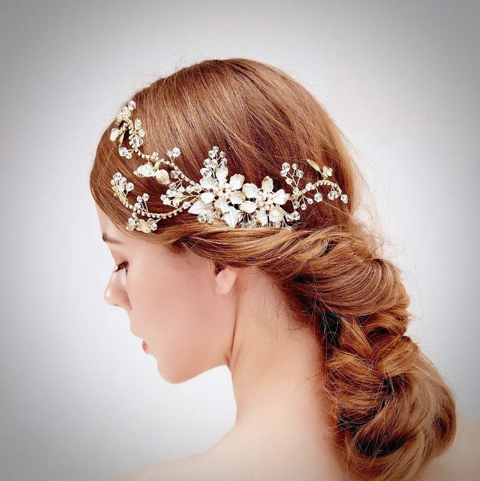 Crystal & Pearl Bridal Hair Piece Amazon.com : Latious Wedding Pearl Hair Comb Gold Rhinestone  main image 4