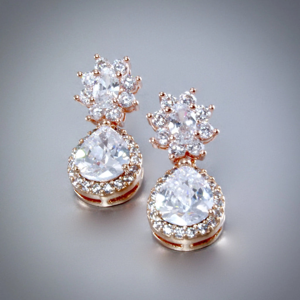 "Cassandra" - Rose Gold Cubic Zirconia Bridal Earrings  