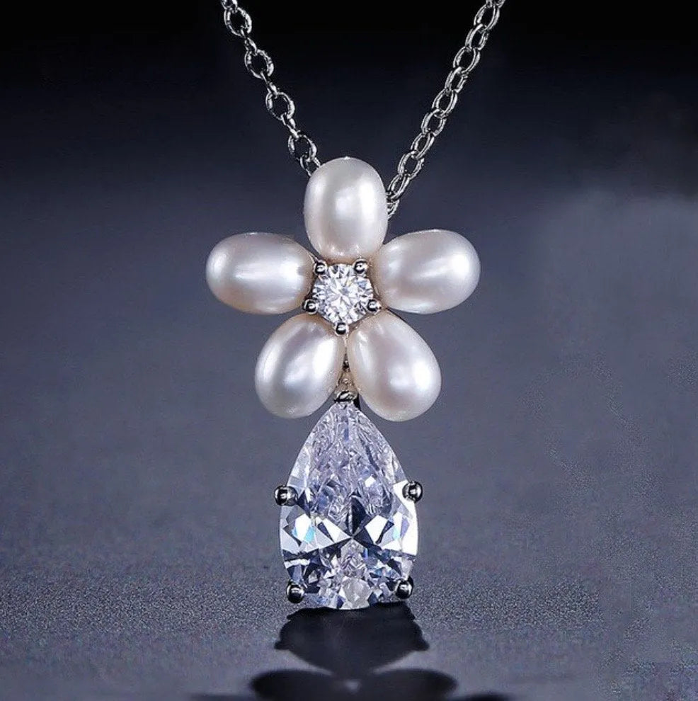 Wedding Jewelry - Pearl and Cubic Zirconia Bridal Necklace and Earrings Set