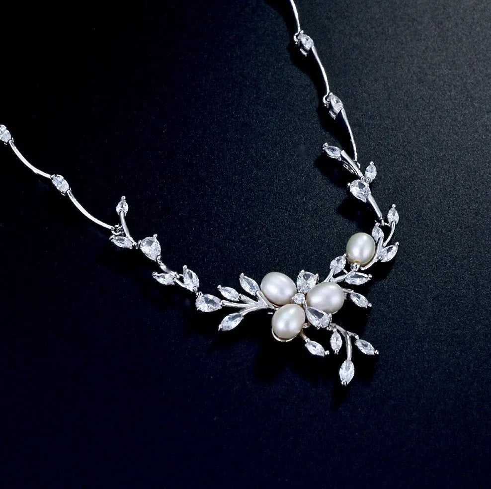 Wedding Jewelry - Freshwater Pearl and Cubic Zirconia Bridal Jewelry Set - Available in Silver, Rose Gold and Yellow Gold