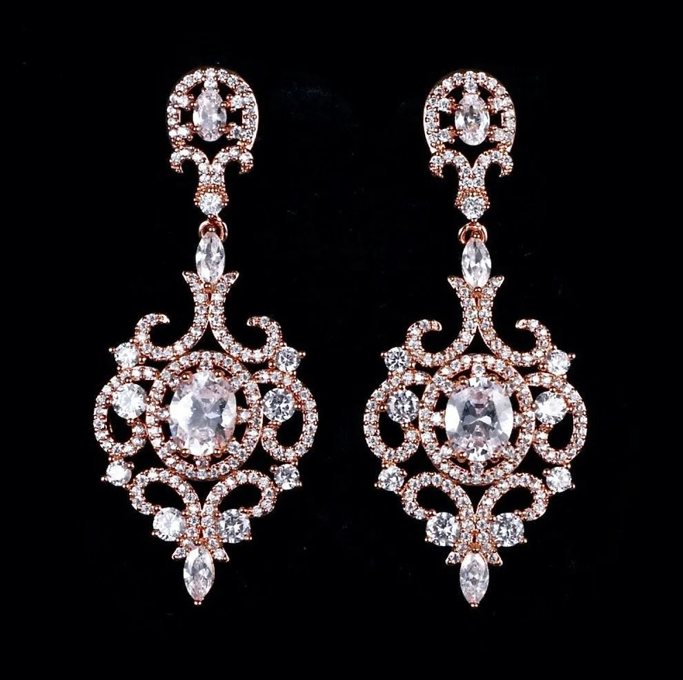 Wedding Jewelry - Cubic Zirconia Bridal Earrings - Available in Rose Gold, Silver and Yellow Gold