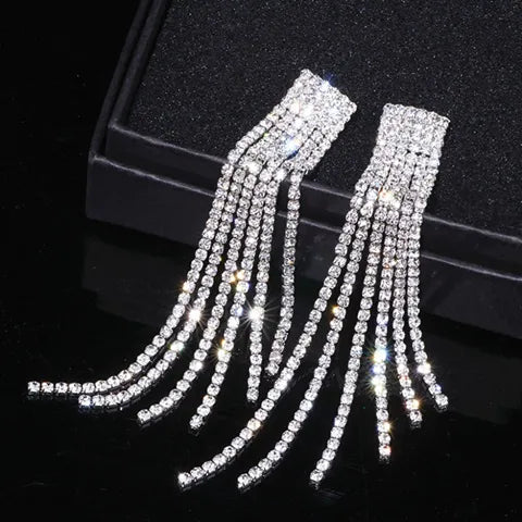 Wedding Jewelry - Silver Rhinestone Three-Piece Bridal Jewelry Set