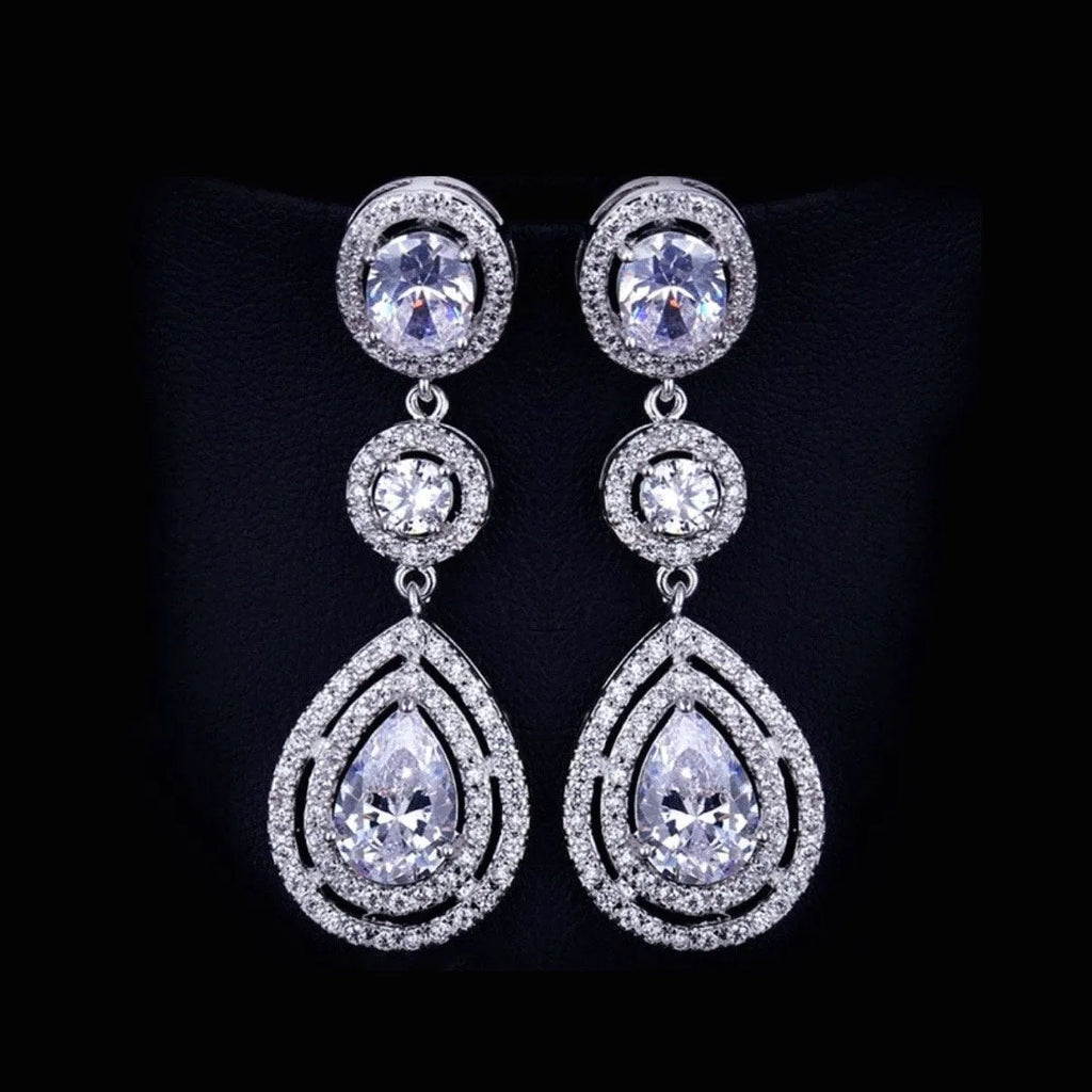 Wedding Jewelry - Silver Cubic Zirconia Bridal Earrings