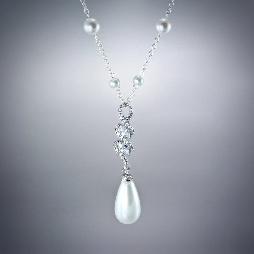 Pearl Wedding Jewelry - Pearl and Cubic Zirconia Bridal Jewelry Set