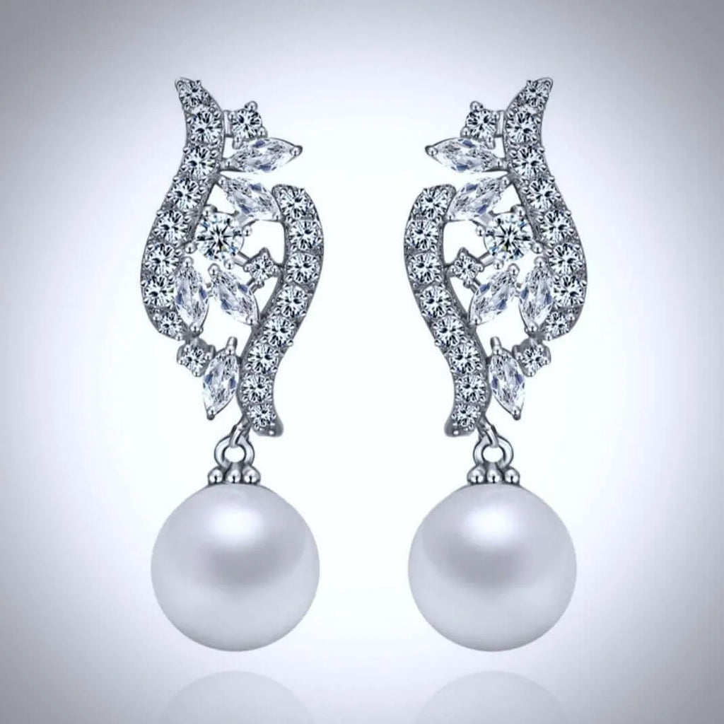 Pearl Wedding Jewelry - Pearl and Cubic Zirconia Bridal Jewelry Set