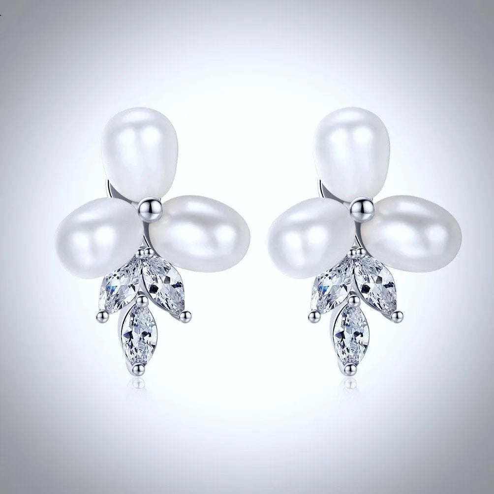 Pearl Wedding Jewelry - Freshwater Pearl and Cubic Zirconia Bridal Earrings