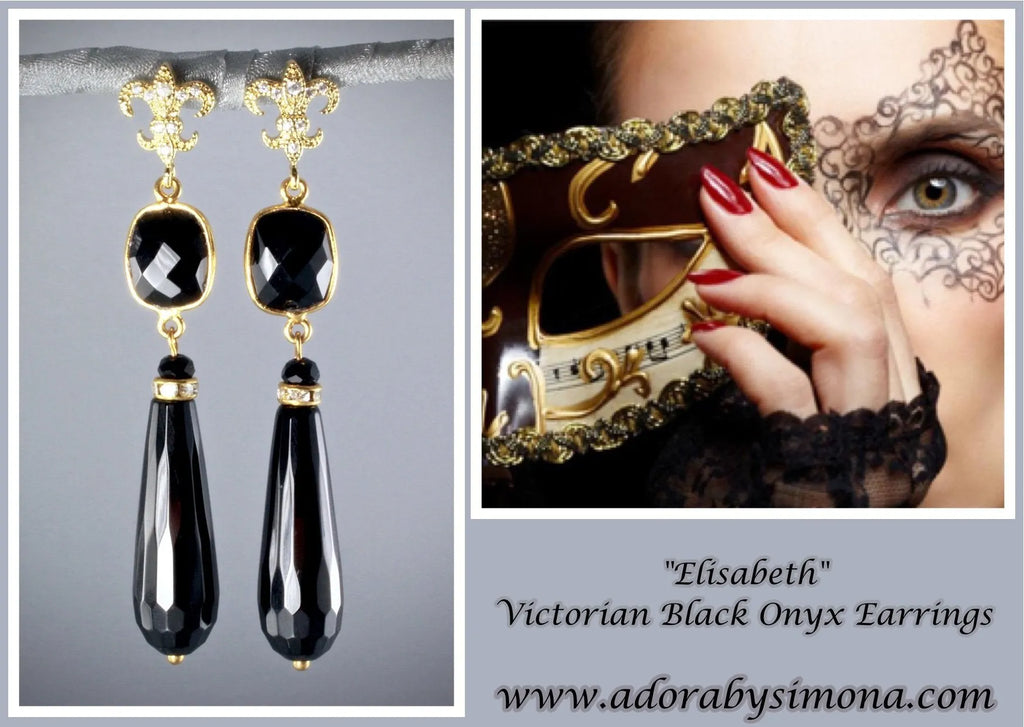 "Elizabeth" - Victorian Black Onyx Earrings