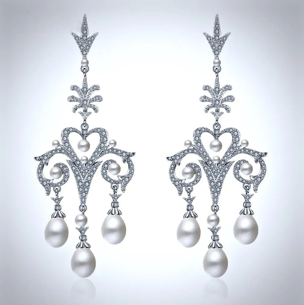 "Kacy" - Pearl and Cubic Zirconia Bridal Earrings