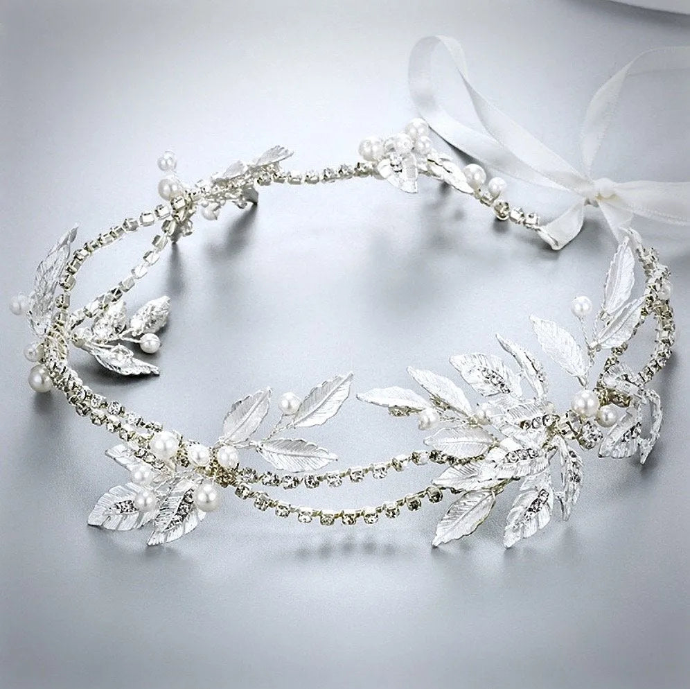 Wedding Hair Accessories - Silver Pearl and Crystal Bridal Headband