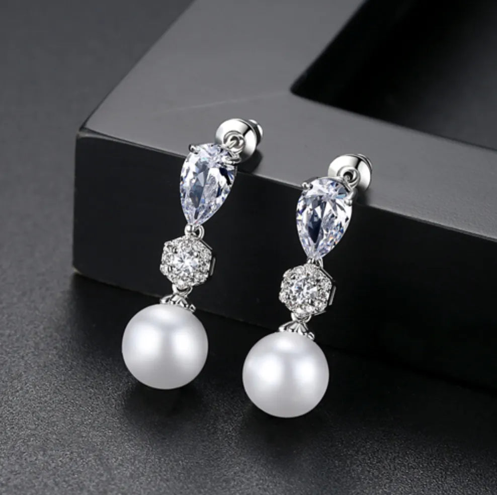 "Marisa" - Pearl and Cubic Zirconia Jewelry Set