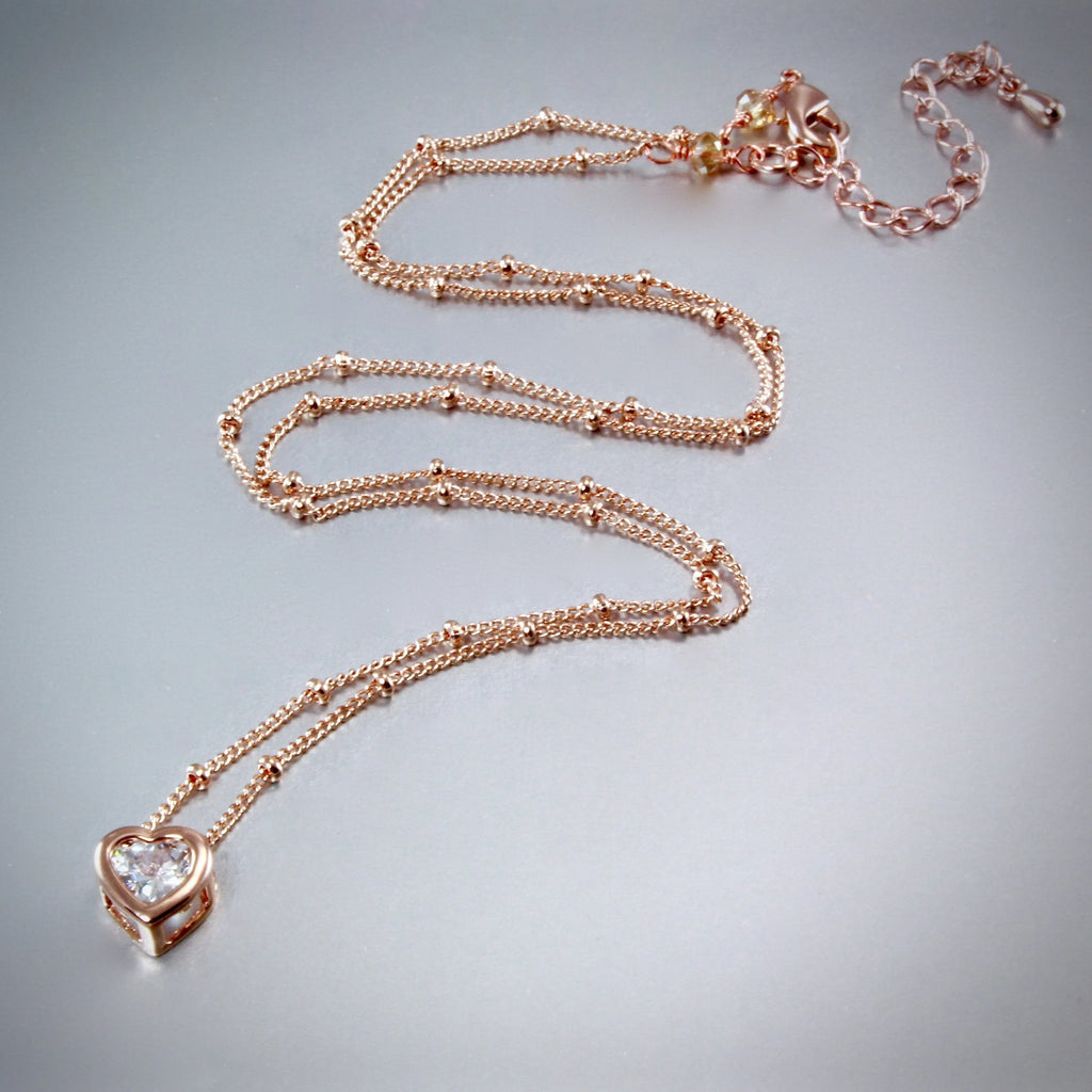 "Amelia" - Bridal Heart Necklace - Available in Rose Gold, Silver and Yellow Gold