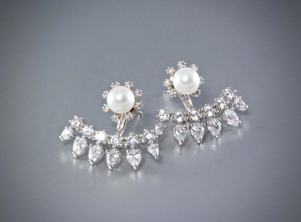"Kyla" - Pearl and Cubic Zirconia Bridal Earring Jackets 