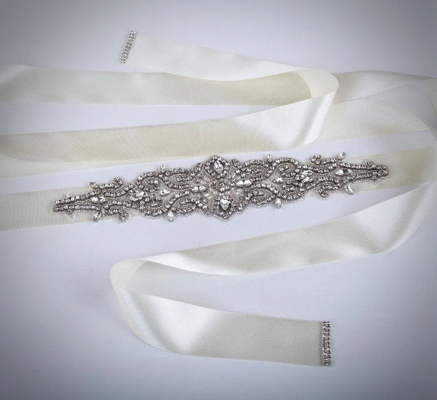 Wedding Accessories - Wedding Silver Crystal and Pearls Belt/Sash