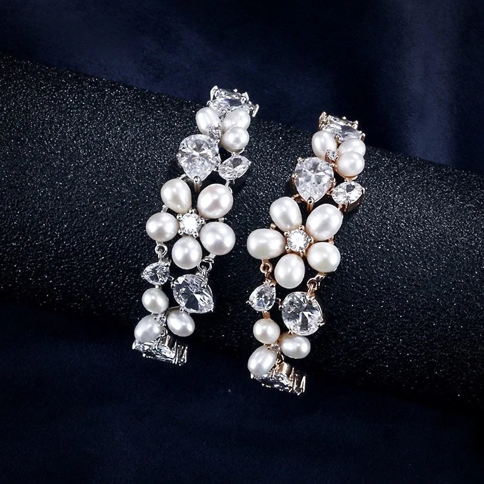 Pearl Wedding Jewelry - Freshwater Pearl and Cubic Zirconia Bridal Bracelet