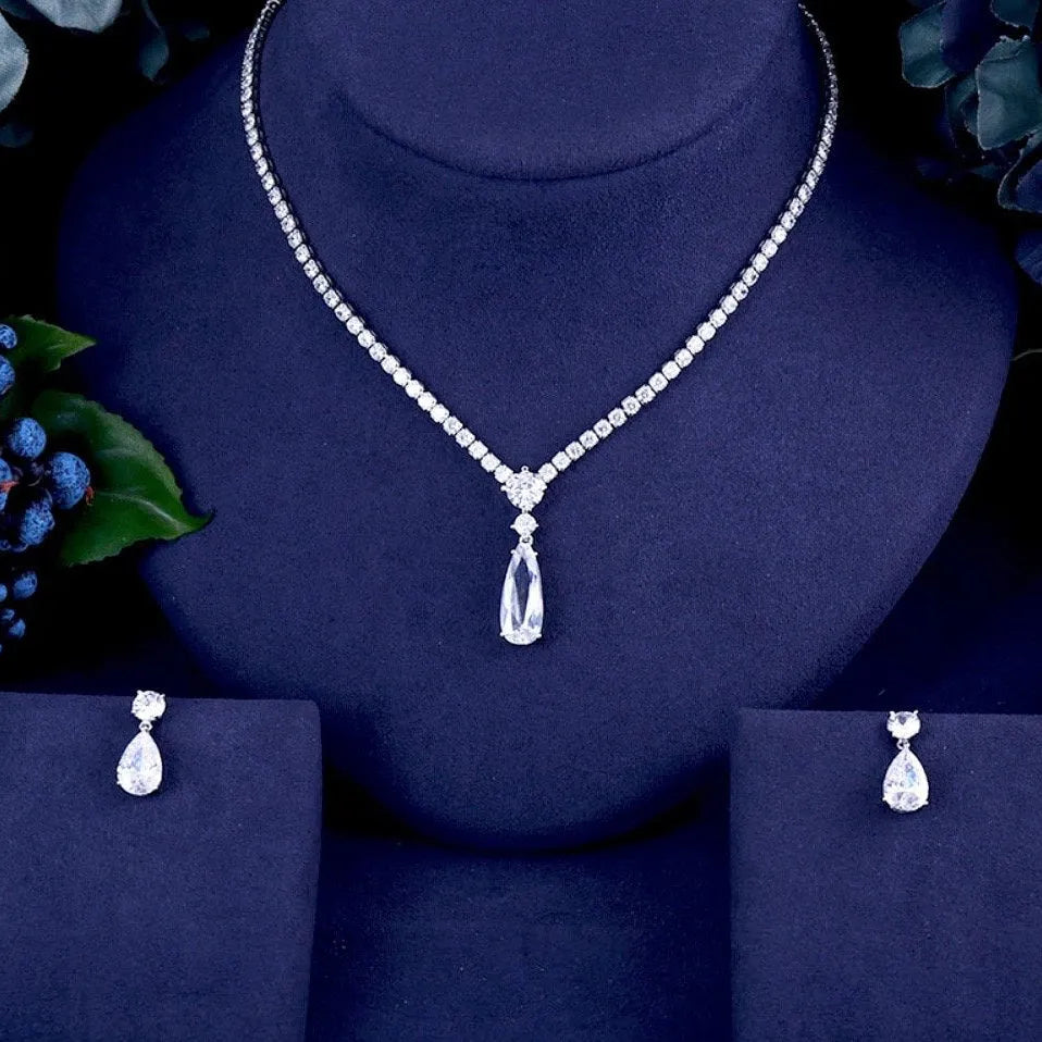 Wedding Jewelry - Silver Cubic Zirconia Bridal Jewelry Set