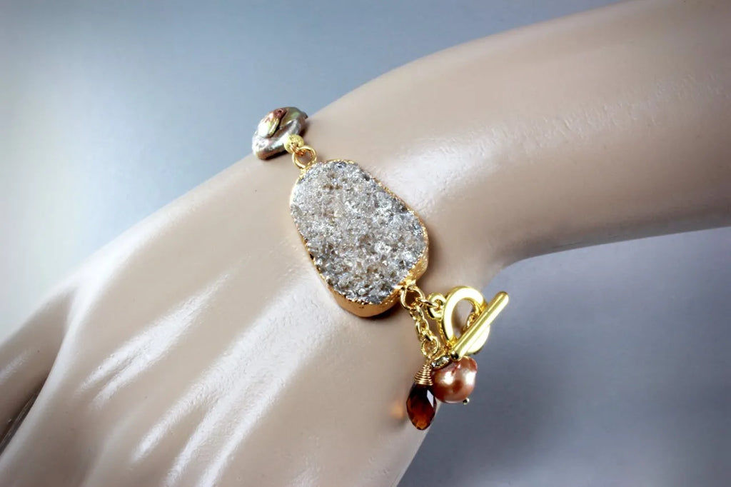 "Evelyn" - Drusy Agate and Pearl Bracelet