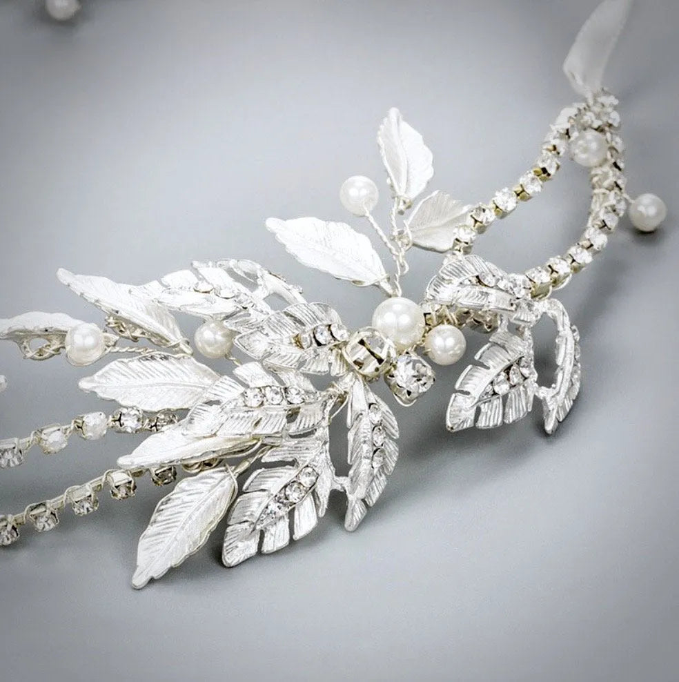 Wedding Hair Accessories - Silver Pearl and Crystal Bridal Headband