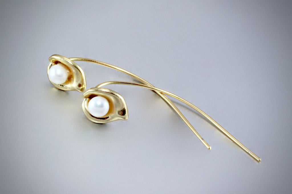 "Lily" - Pearl Calla Lily Bridal Earrings - Available in Gold and Silver