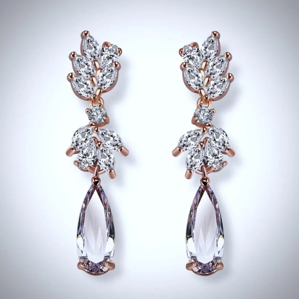 Wedding Jewelry - Cubic Zirconia Bridal Earrings - Available in Rose Gold, Silver and Yellow Gold
