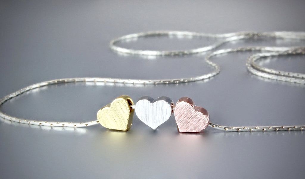 "Viola" - Mixed Metal Three Hearts Bridesmaids Necklace