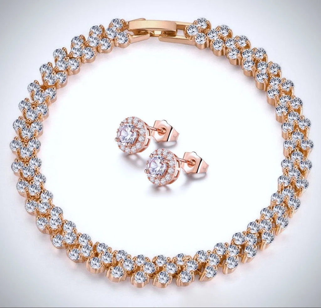 "Milan" - Cubic Zirconia Rose Gold Bracelet and Earrings Set