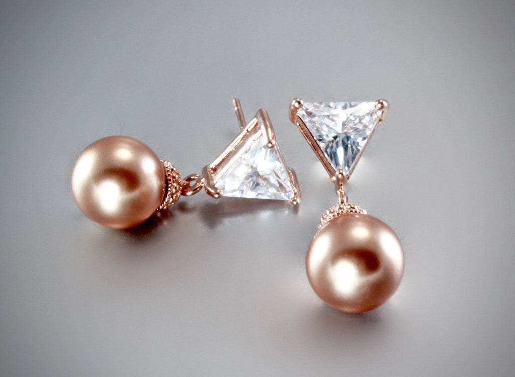 "Calla" - Swarovski Pearls and 14K Rose Gold-Filled Earrings 