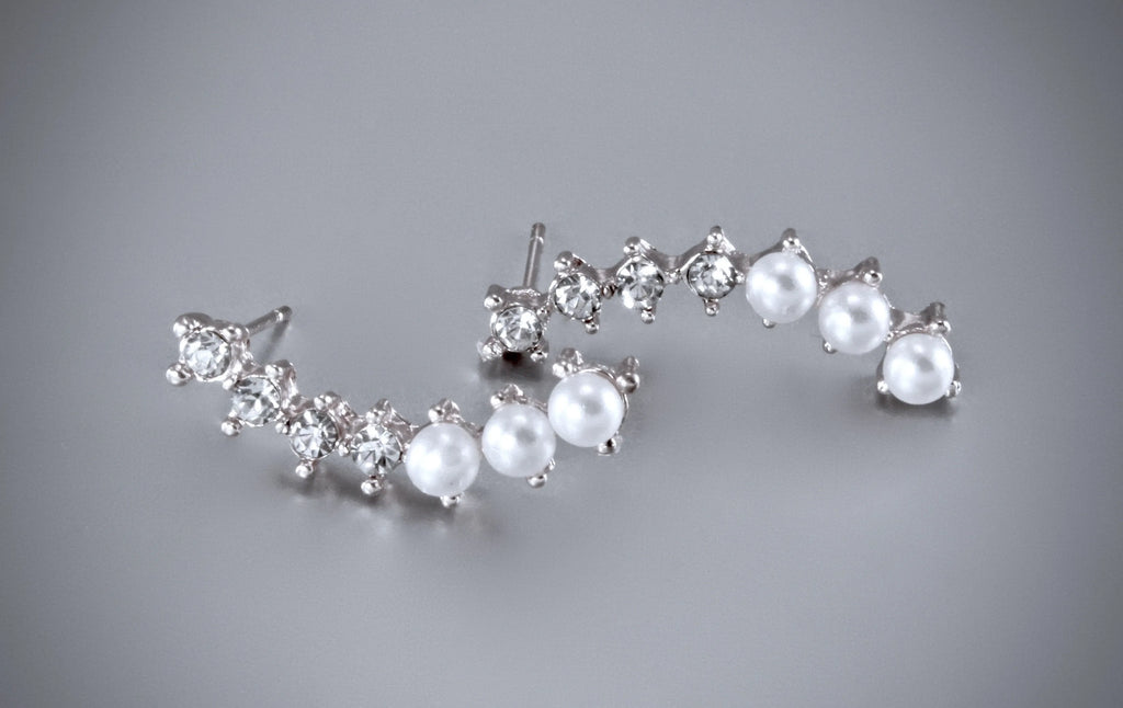 "Carly" - Pearl and Cubic Zirconia Bridal Earrings 