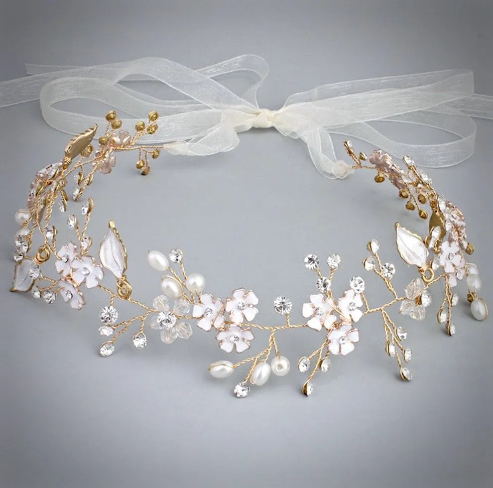 Wedding Hair Accessories - Pearl and Crystal Bridal Headband - Available in Silver, Rose Gold and Yellow Gold