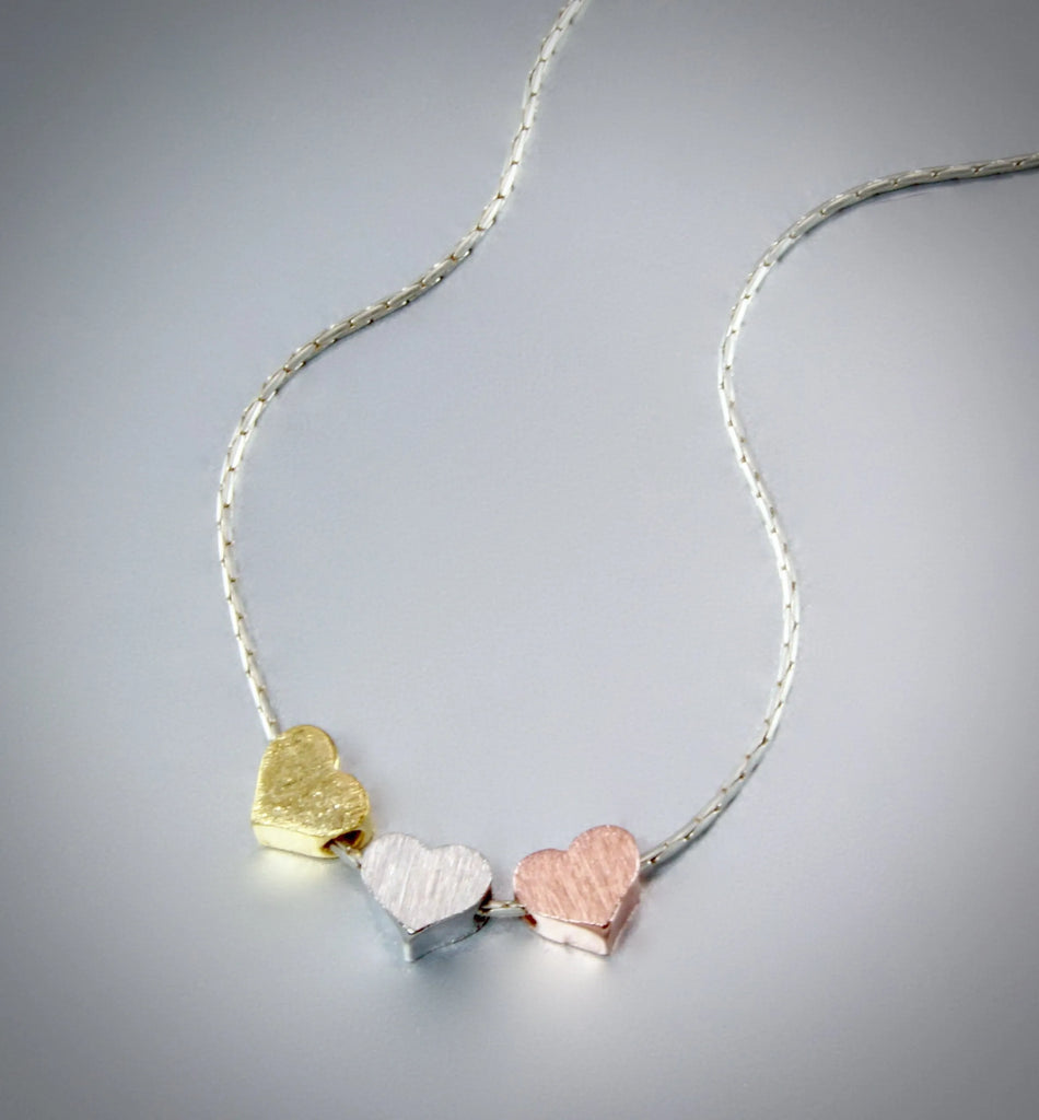 "Viola" - Mixed Metal Three Hearts Bridesmaids Necklace